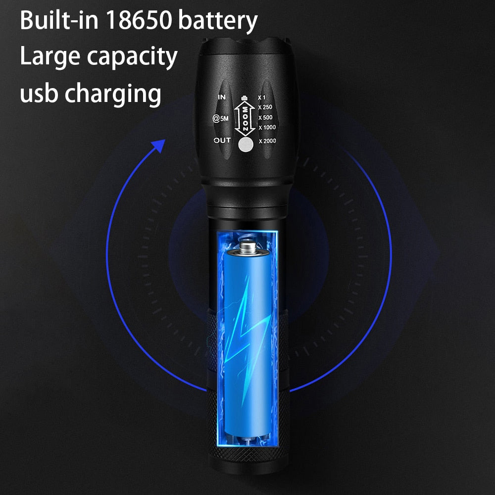 Powerful LED Flashlight Aluminum Portable Torch USB ReChargeable