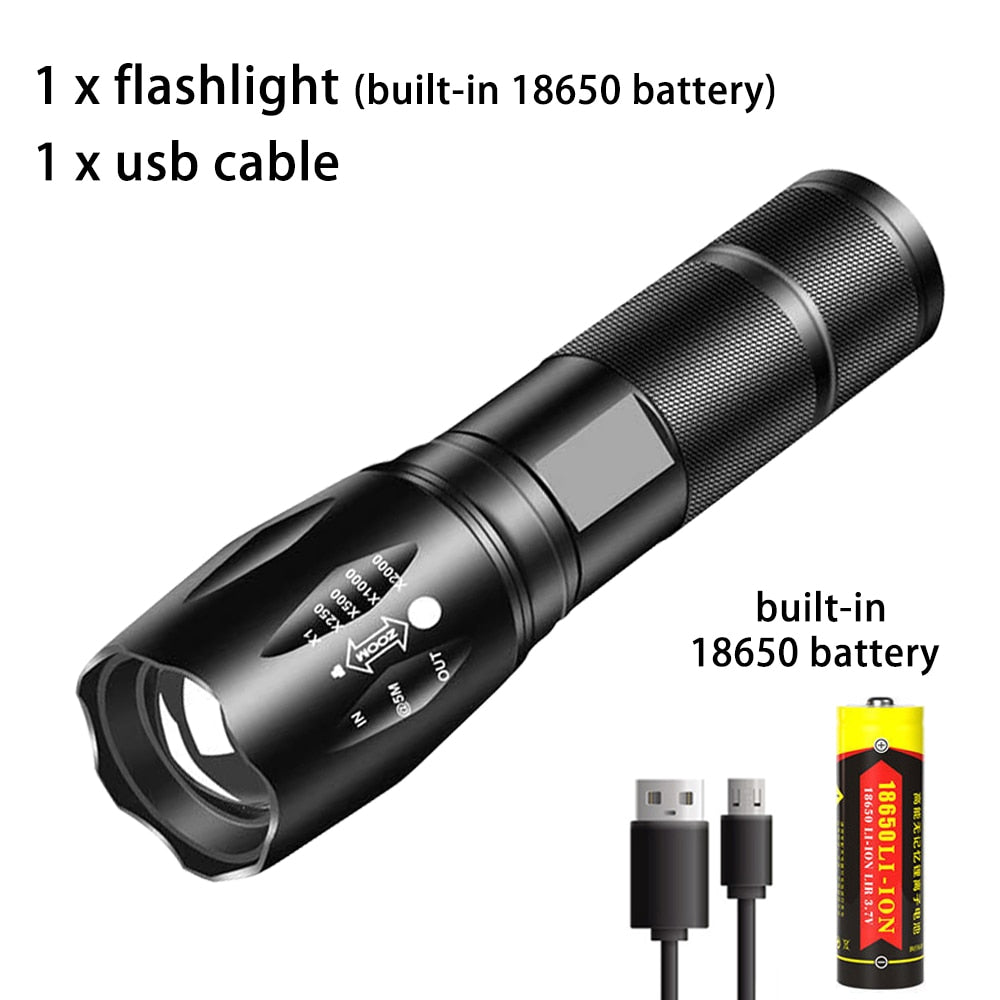 Powerful LED Flashlight Aluminum Portable Torch USB ReChargeable