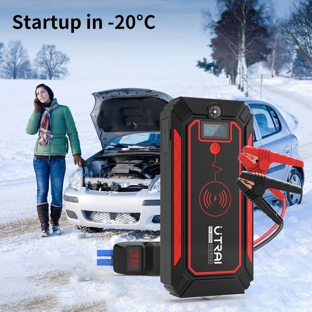 UTRAI Jump Starter Power Bank Battery Portable Charger 10W Wireless Charging LCD Screen Safety Hammer Car Starter