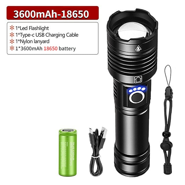 Portable Waterproof LED Flashlight USB Rechargeable for camping and outdoors