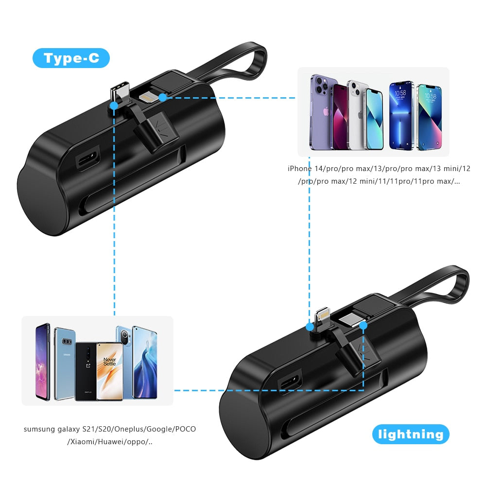 Portable Charger Power Bank With Built in Cable Mini Made for All Smartphones