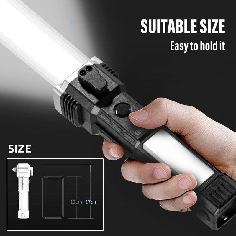 USB multi-function  flashlight with car safety hammer