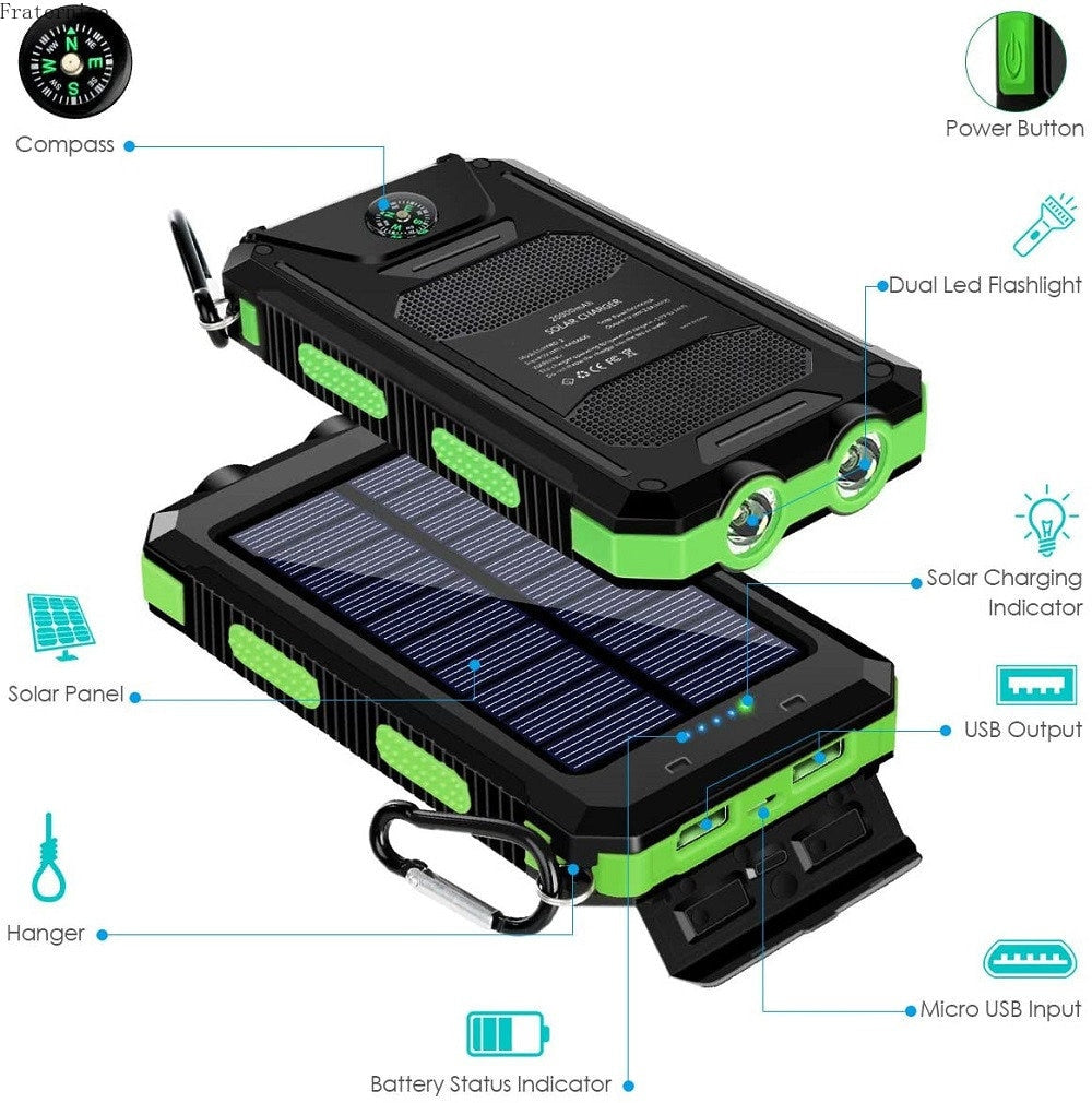 Portable Solar Power  External Battery Charging  power bank LED Light for All Smartphones