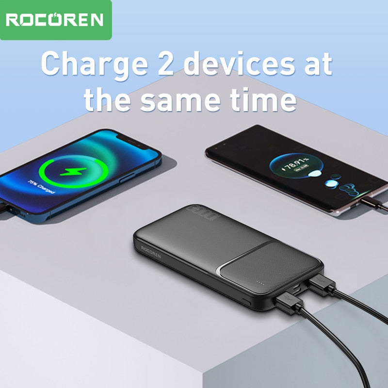 Rocoren Portable Charger External Battery Fast Charging Power Bank For All Smartphones