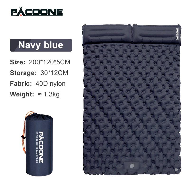 PACOONE Outdoor Camping Double Inflatable Mattress Extra Wide Sleeping Pad