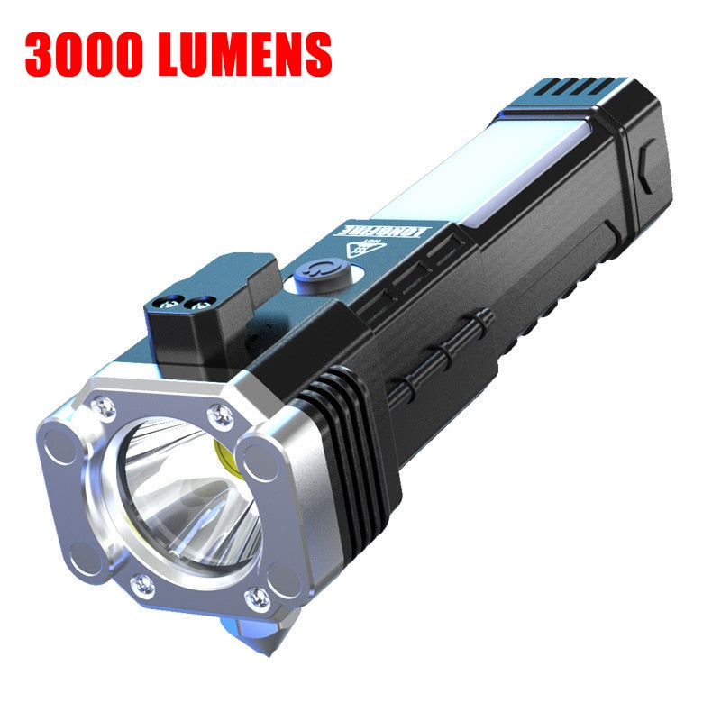 USB multi-function  flashlight with car safety hammer