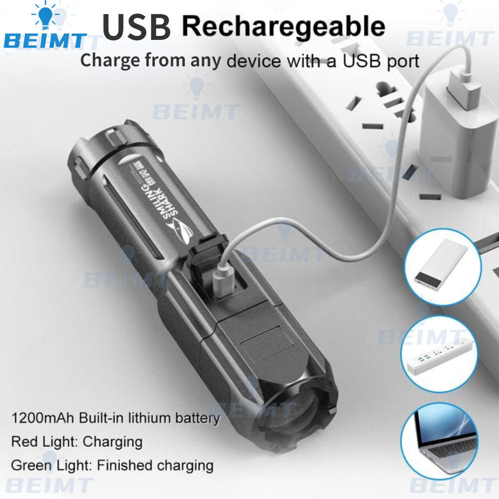 Powerful LED Flashlight USB Charging Tactical WaterProof Flash Light