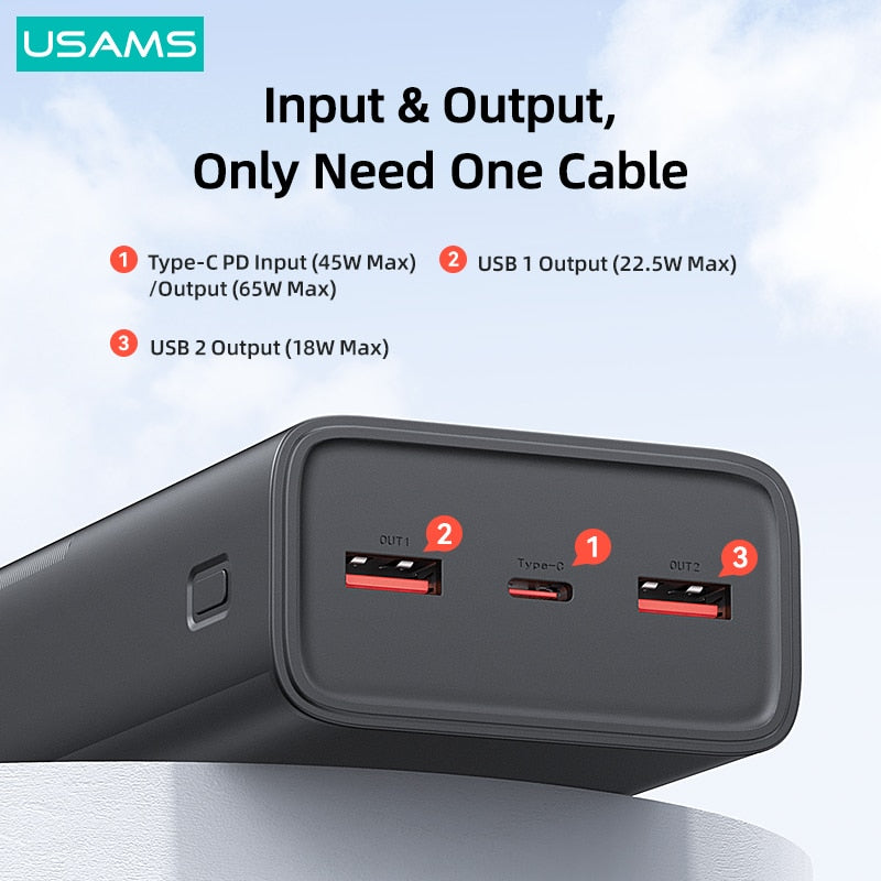 USAMS  65W Fast Charging Power Bank For All Smartphones