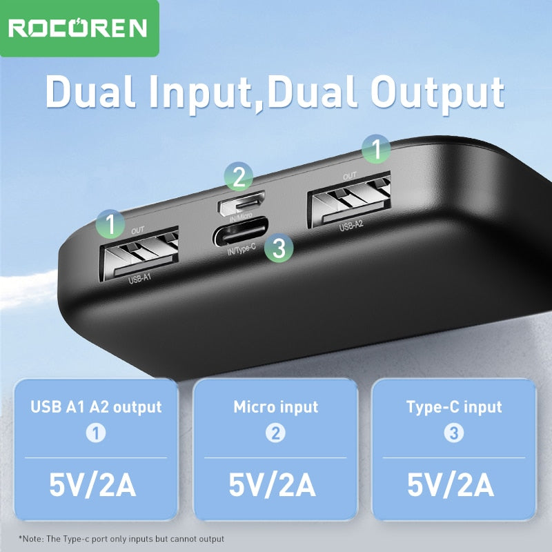 Rocoren Portable Charger External Battery Fast Charging Power Bank For All Smartphones