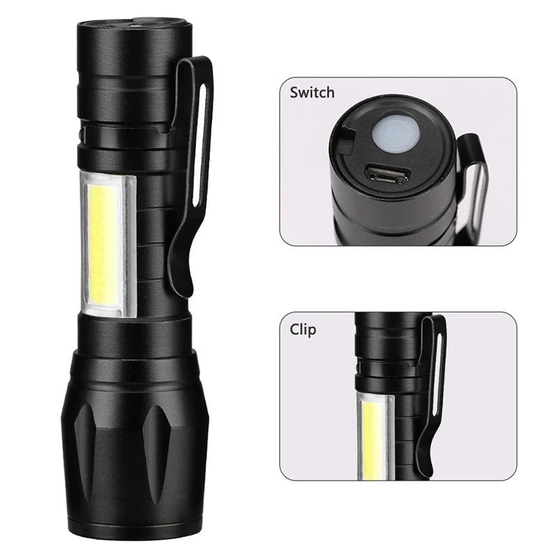 Portable Waterproof LED Flashlight USB Rechargeable for camping and outdoors