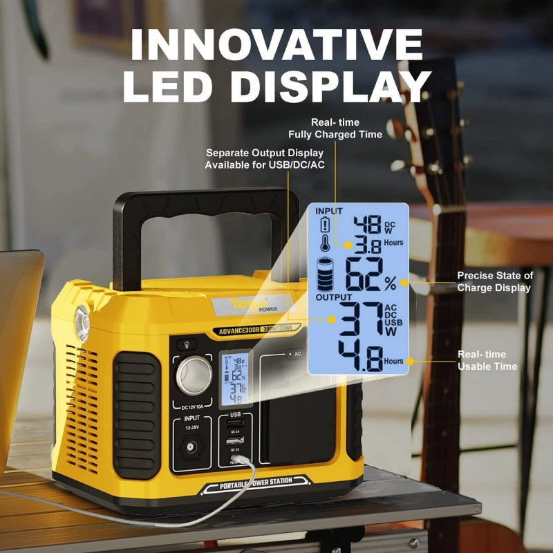 portable power station with built in flashlight and LED battery display