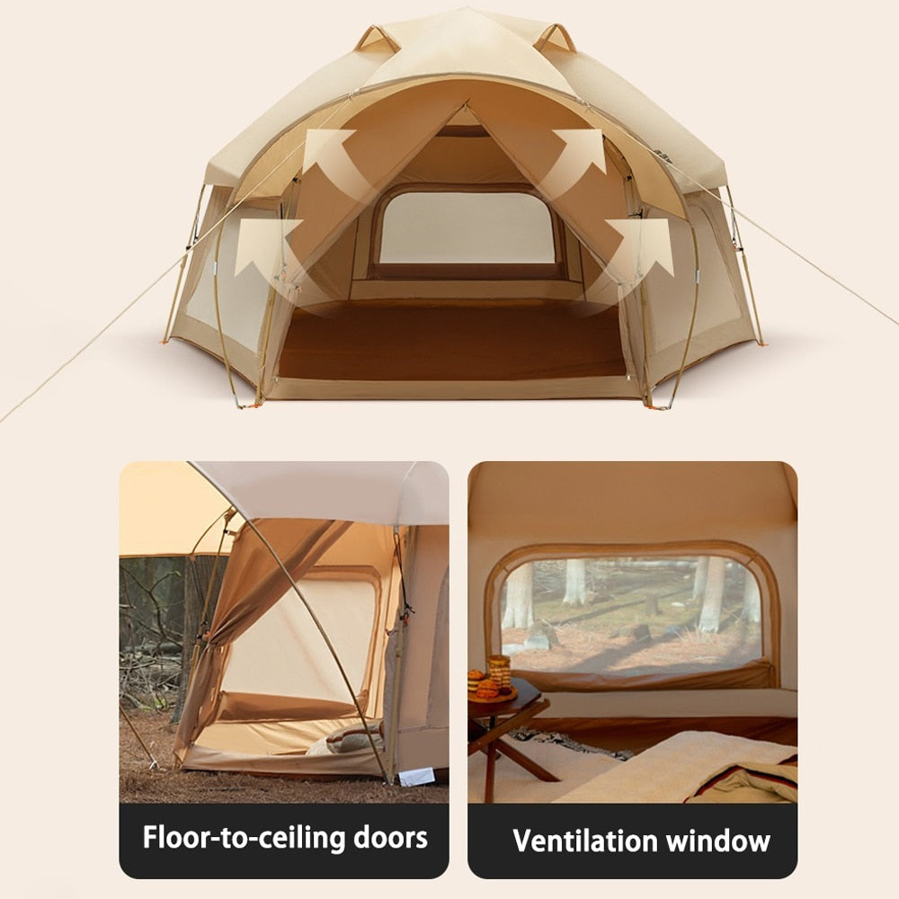 3-5 person Integrated Hexagon Tent Outdoor Camping Bionic Design.