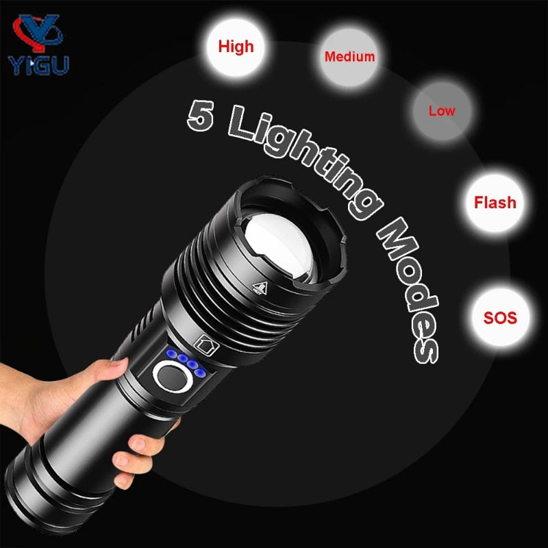 Portable Waterproof LED Flashlight USB Rechargeable for camping and outdoors