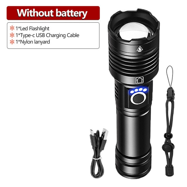 Portable Waterproof LED Flashlight USB Rechargeable for camping and outdoors