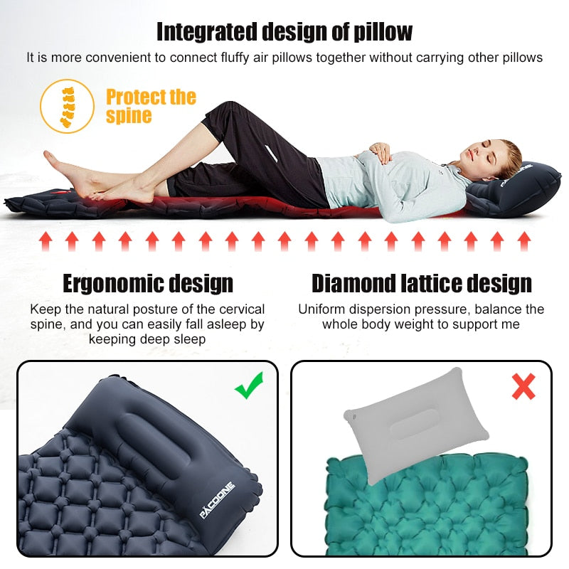 PACOONE Outdoor Camping Sleeping Pad Inflatable Mattress with Built-in Inflator Pump