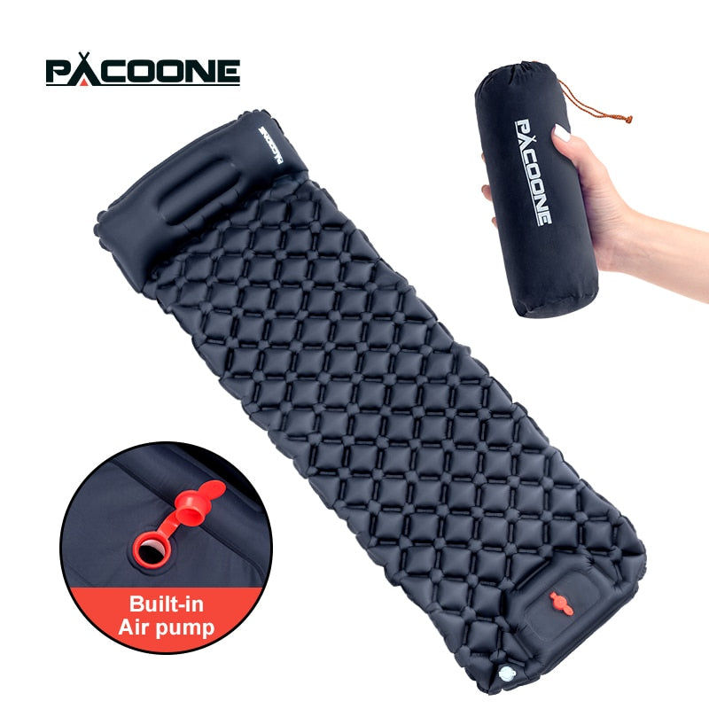 PACOONE Outdoor Camping Sleeping Pad Inflatable Mattress with Built-in Inflator Pump