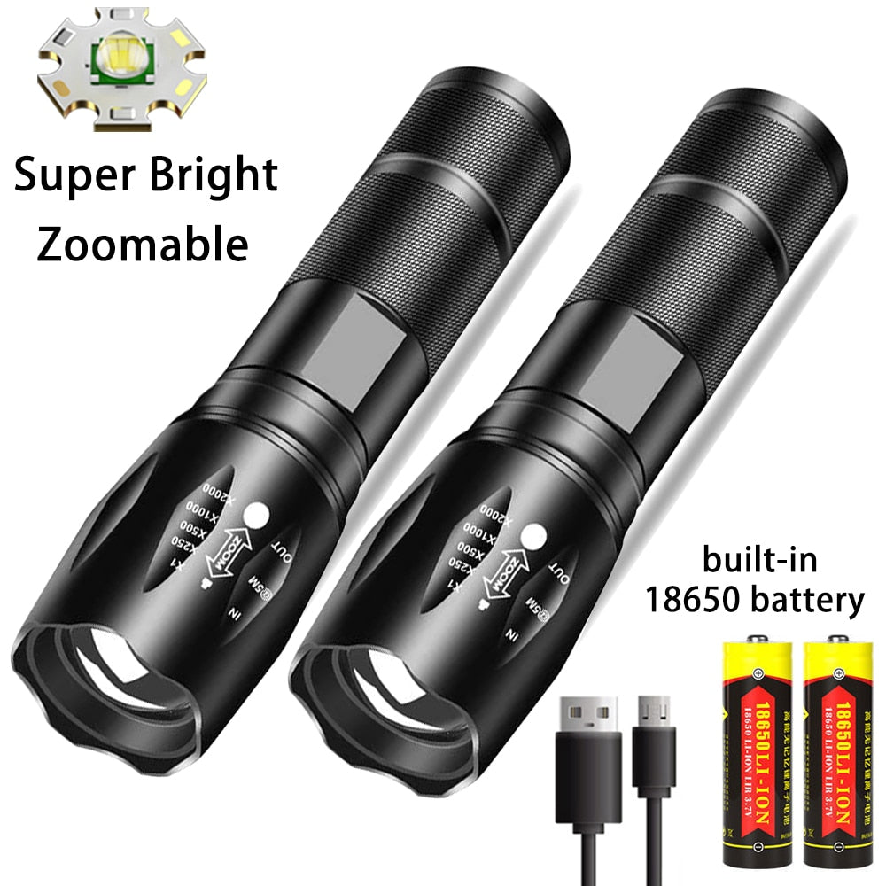 Powerful LED Flashlight Aluminum Portable Torch USB ReChargeable